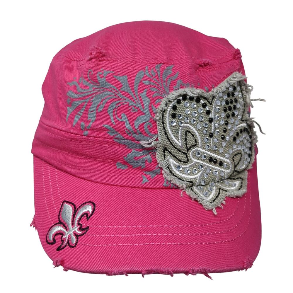 Rhinestone Fleur-de-Lis Slideback Cadet Army Cap Pink One Size Leader